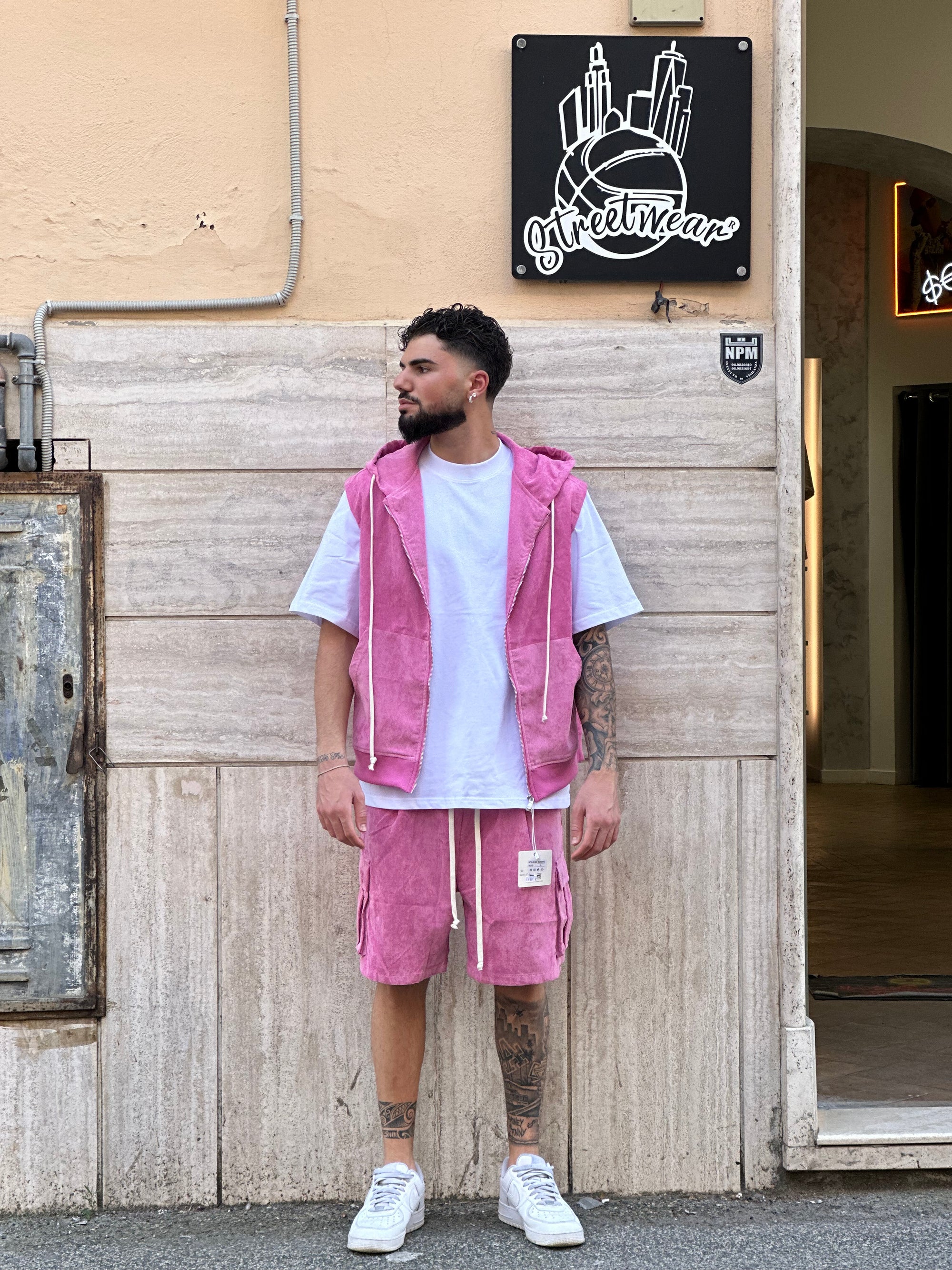 Completo corto (gilet, bermuda a costine) Fuxia