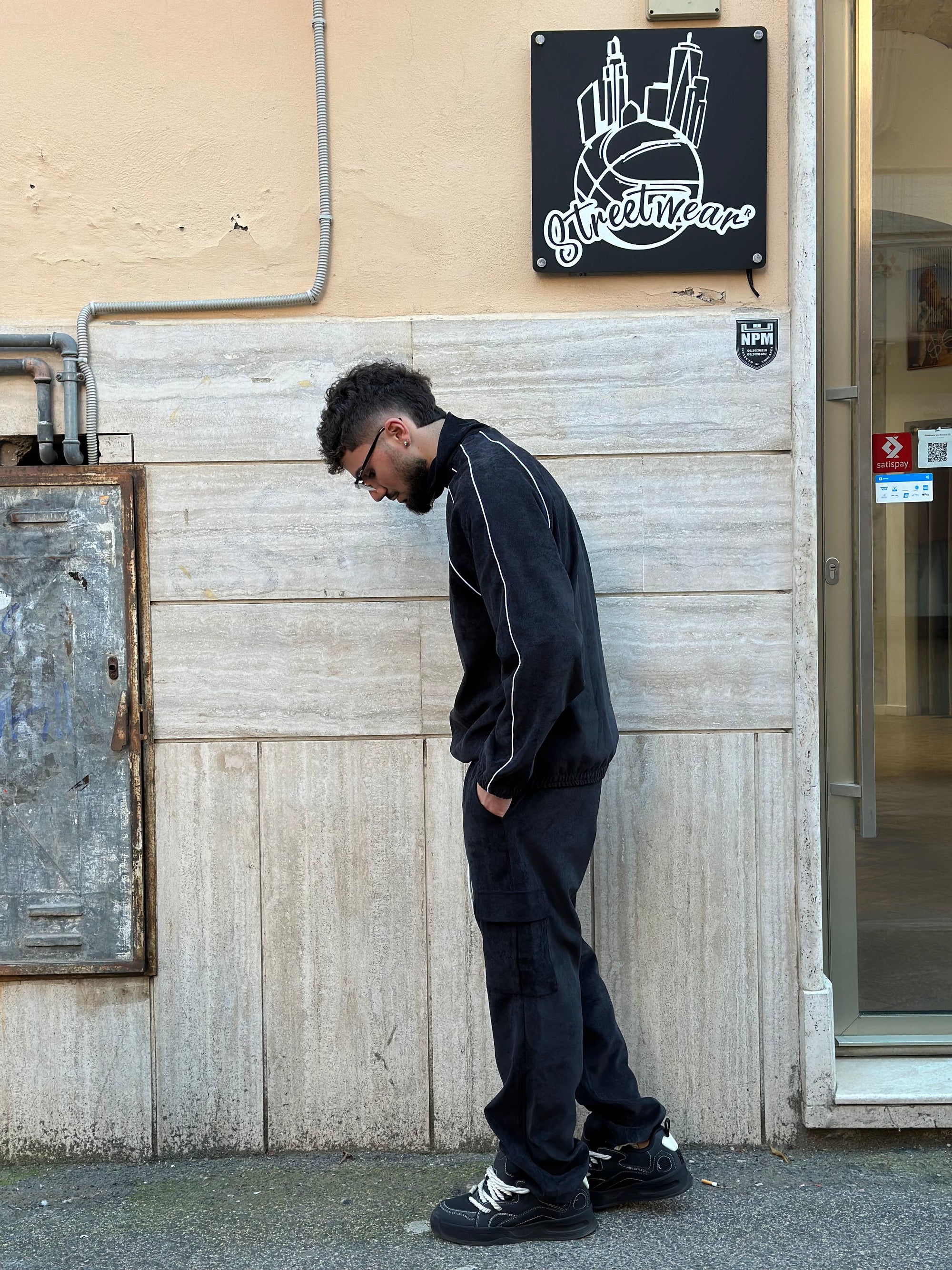 Tuta Primaverile Mezza Zip Costine Nera