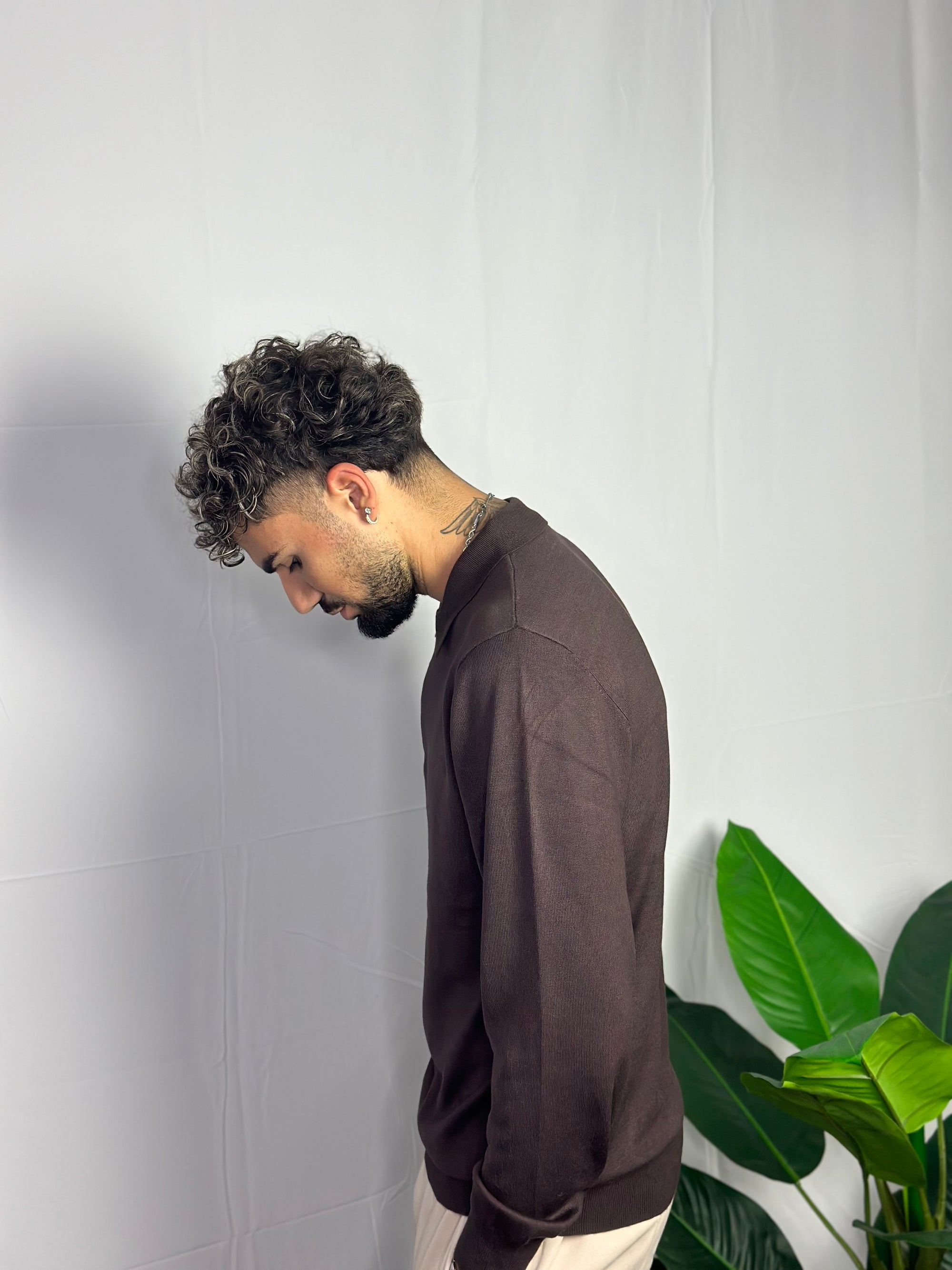 Polo Basic Mezza Zip Marrone