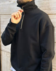 Felpa Garzata Mezza Zip Nera