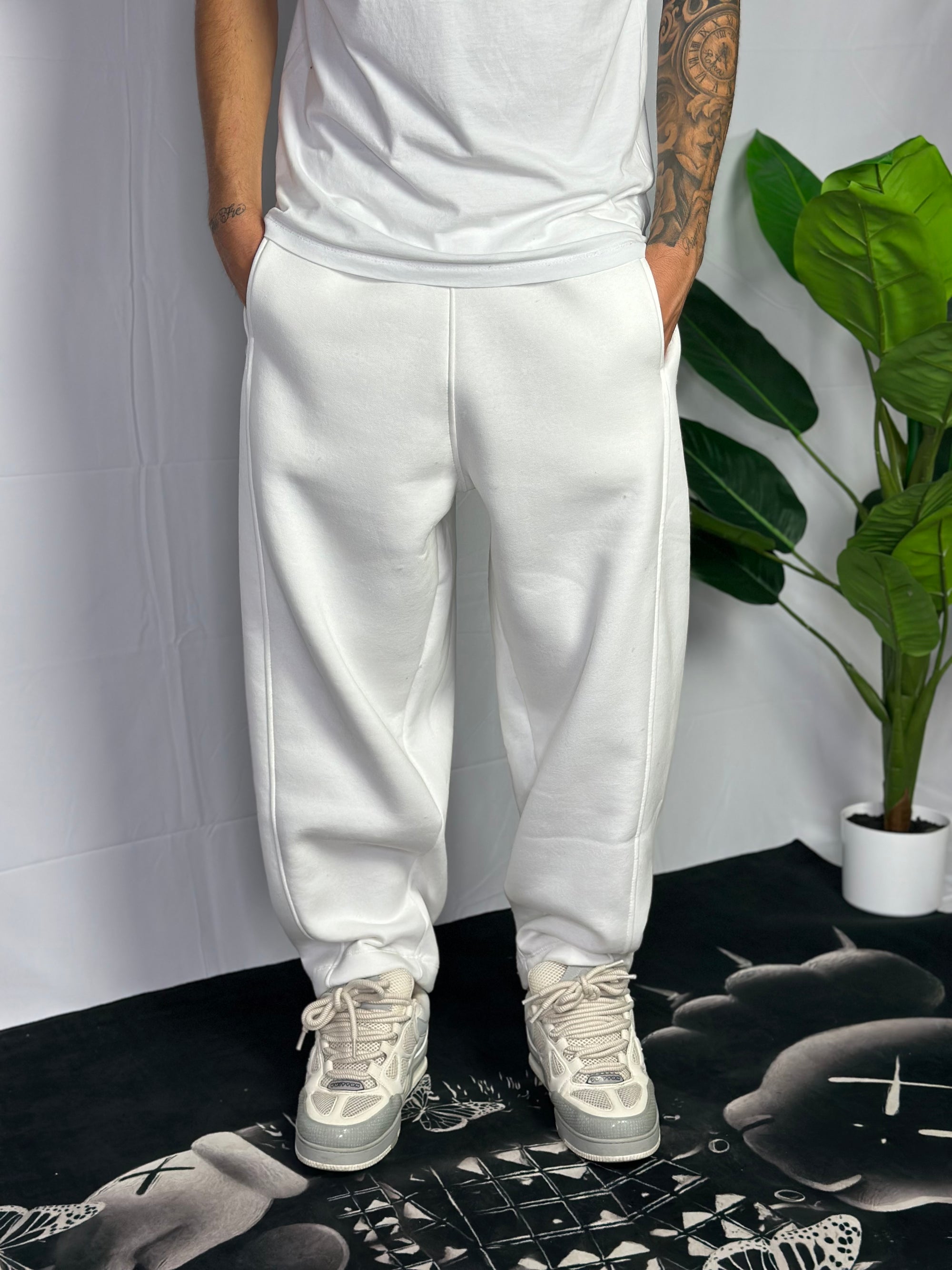 Pantalone Tuta Baggy Felpato Bianco