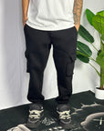 Pantalone Tuta Cargo Felpato Nero