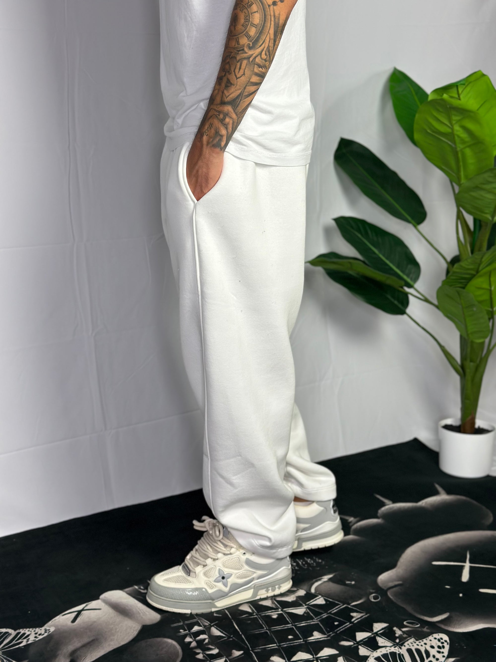 Pantalone Tuta Baggy Felpato Bianco
