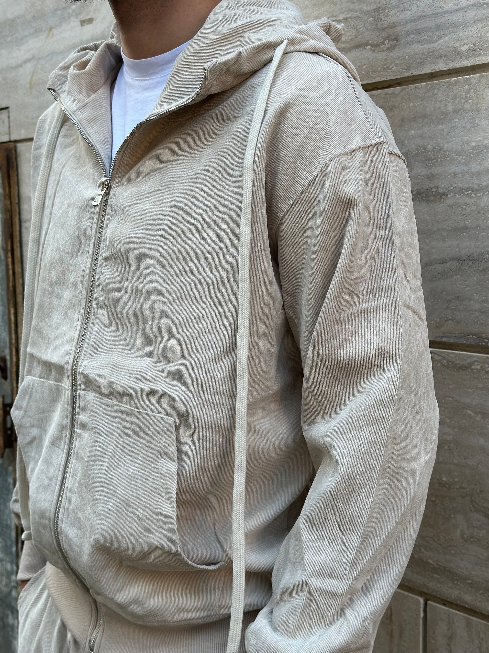 Tuta cargo a costine beige