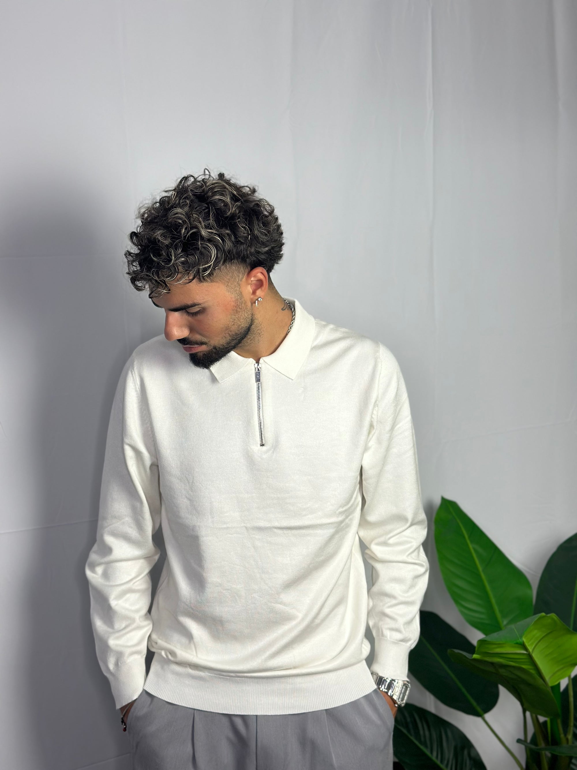 Polo Basic Mezza Zip Bianca