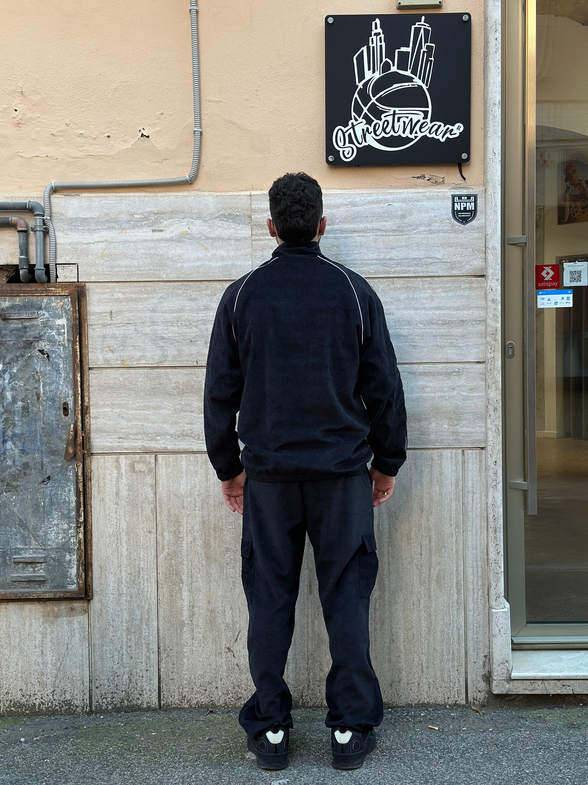 Tuta Primaverile Mezza Zip Costine Nera