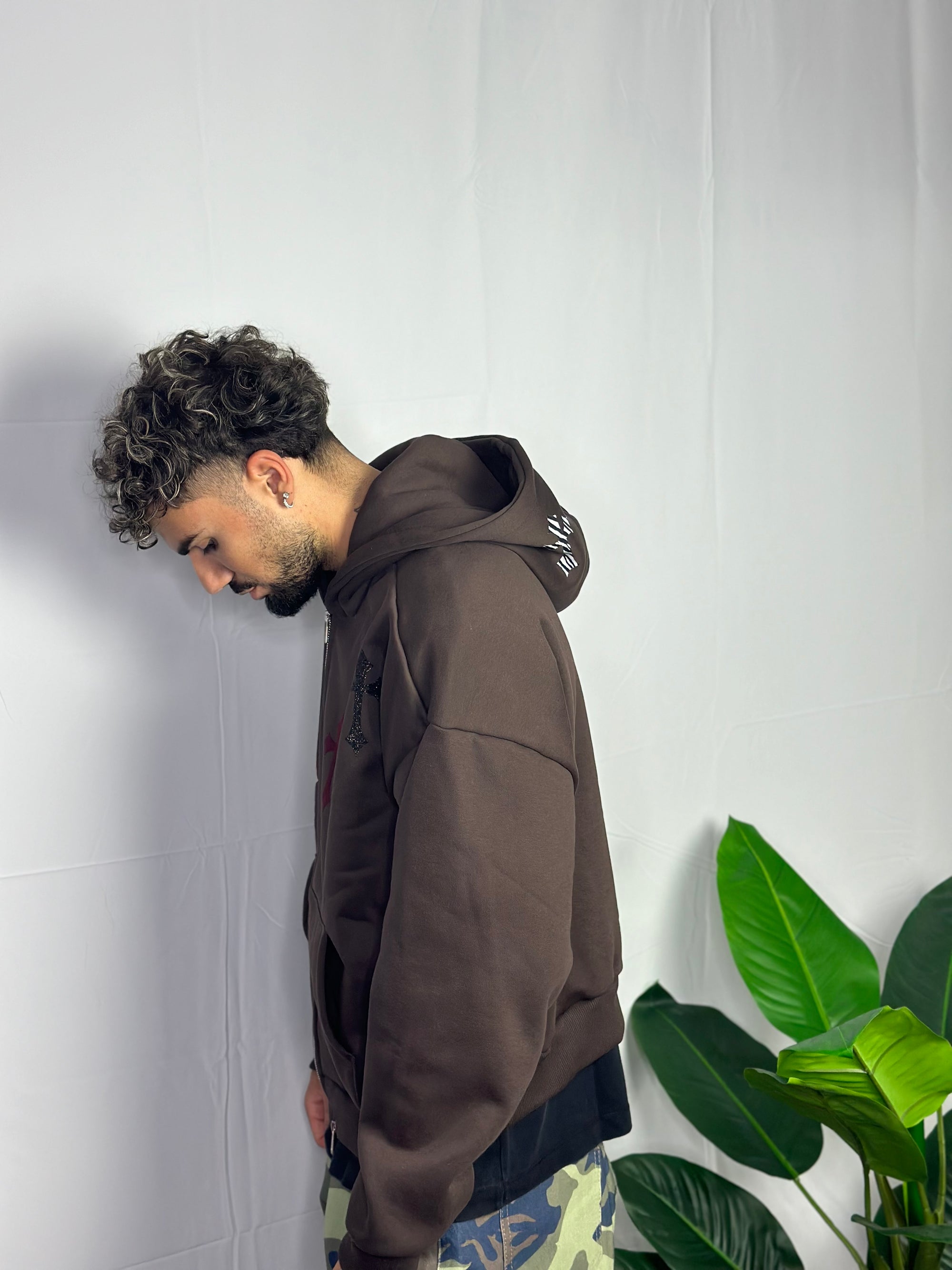 Hoodie Zip Crosses Marrone