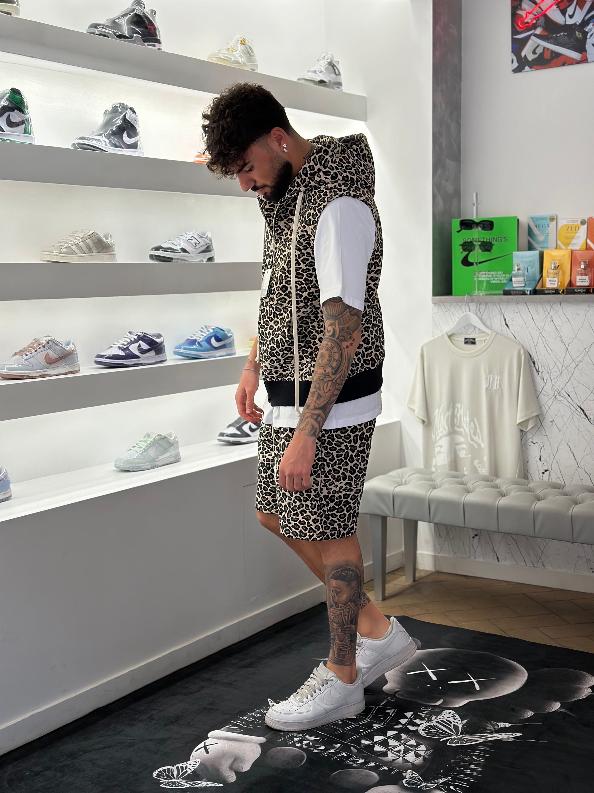Completino Leopardato Beige (Smanicato+Pantaloncino)