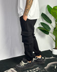 Pantalone Tuta Cargo Felpato Nero