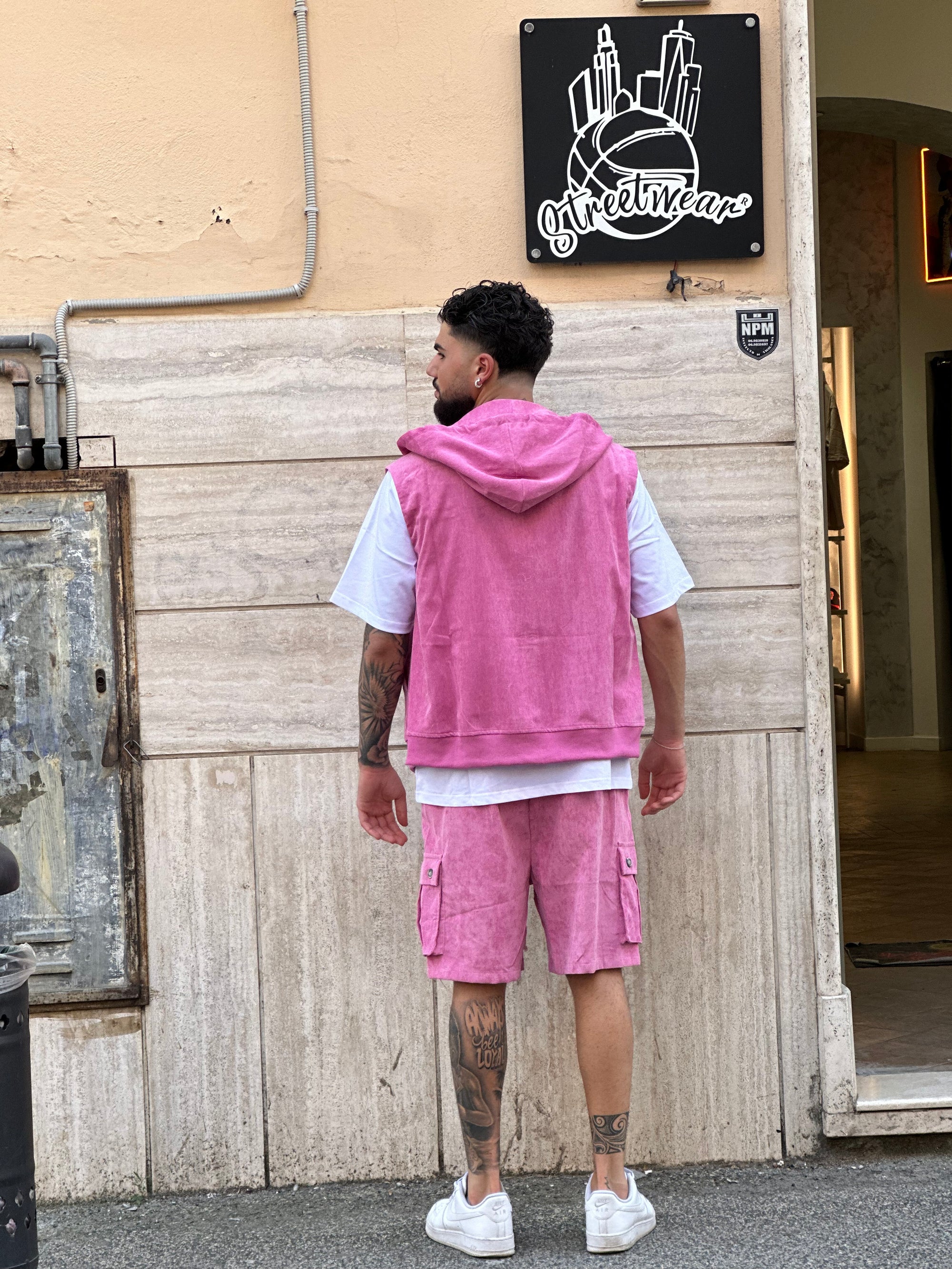 Completo corto (gilet, bermuda a costine) Fuxia