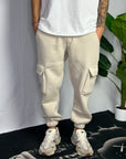 Pantalone Tuta Cargo Felpato Beige