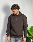 Felpa Mezza Zip Marrone