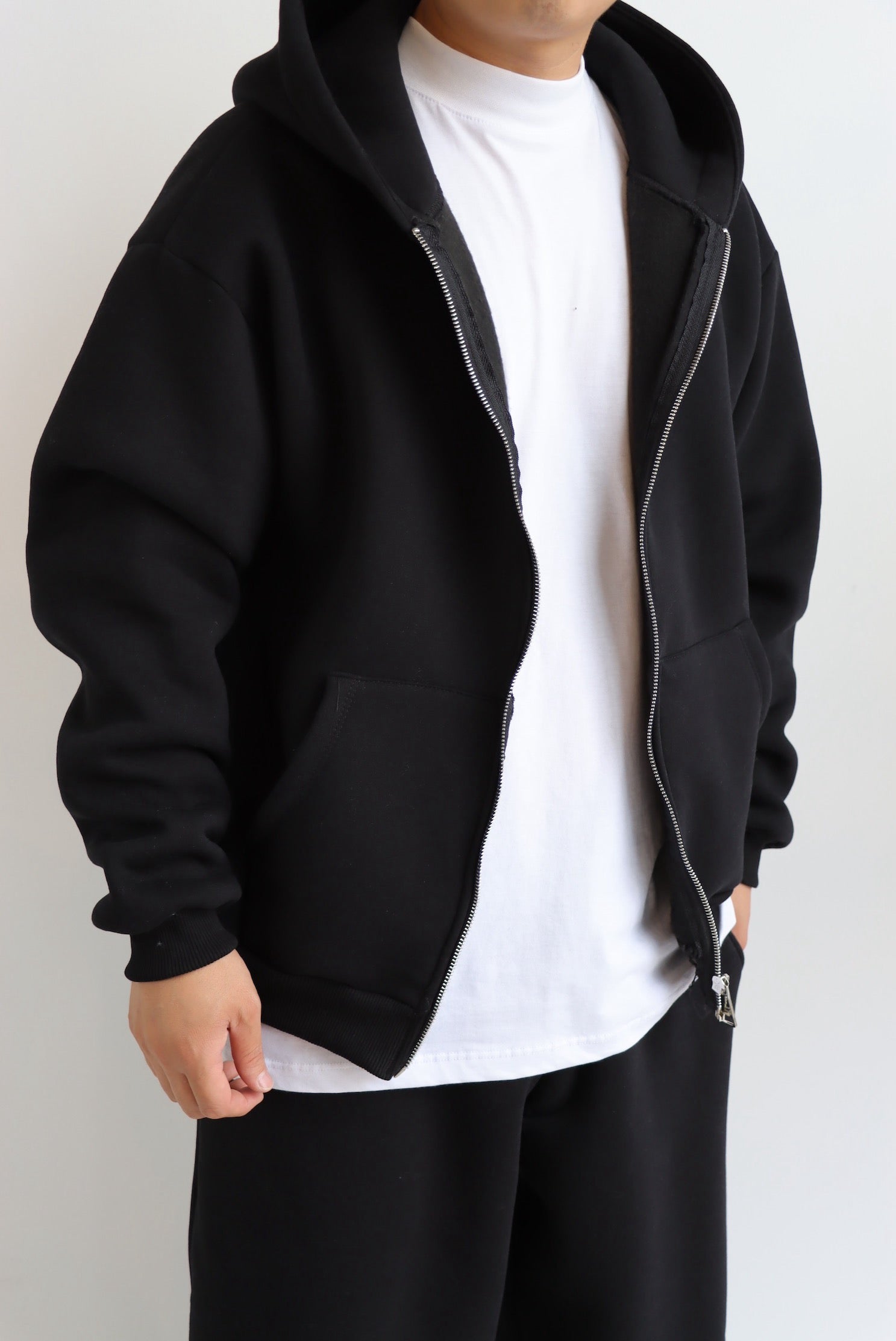 Felpa Boxy Fit Zip Nera