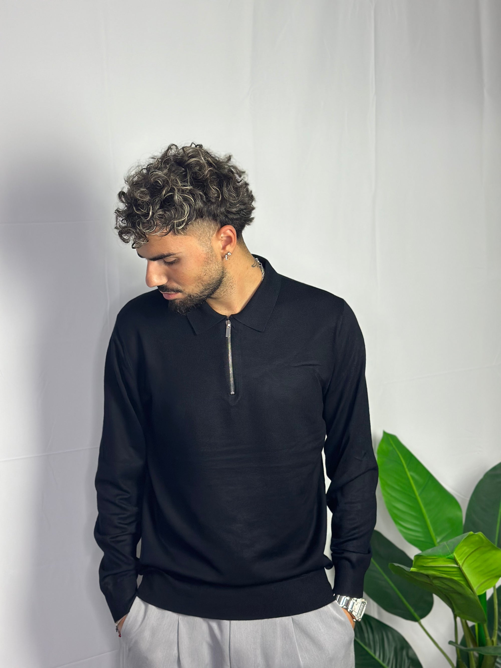 Polo Basic Mezza Zip Nera