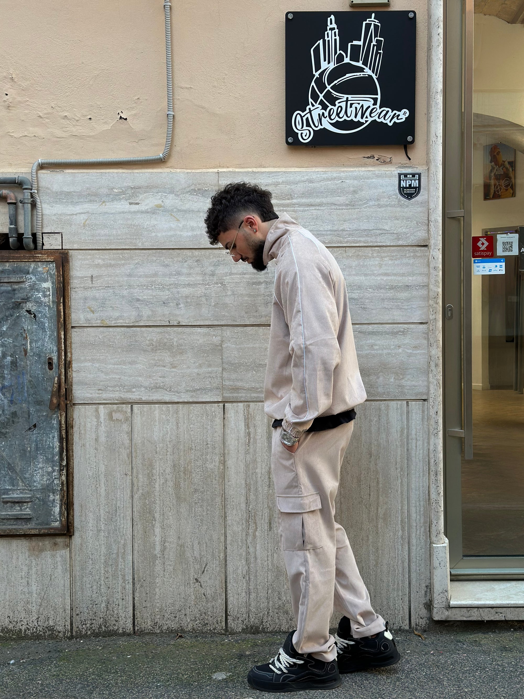 Tuta Primaverile Mezza Zip Costine Beige