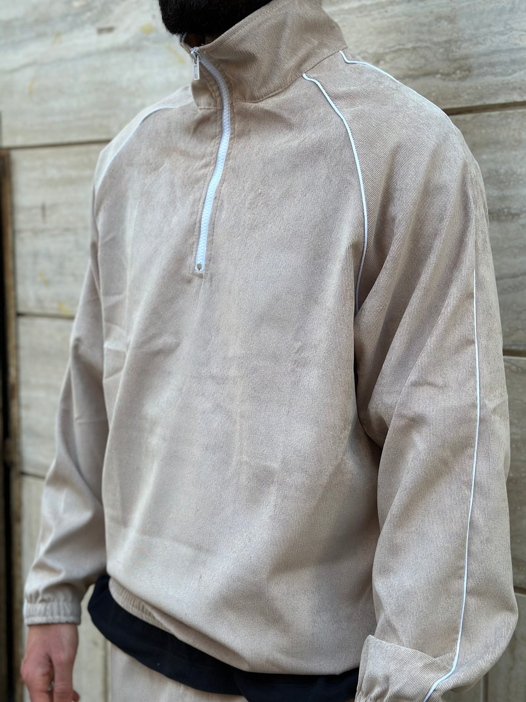 Tuta Primaverile Mezza Zip Costine Beige