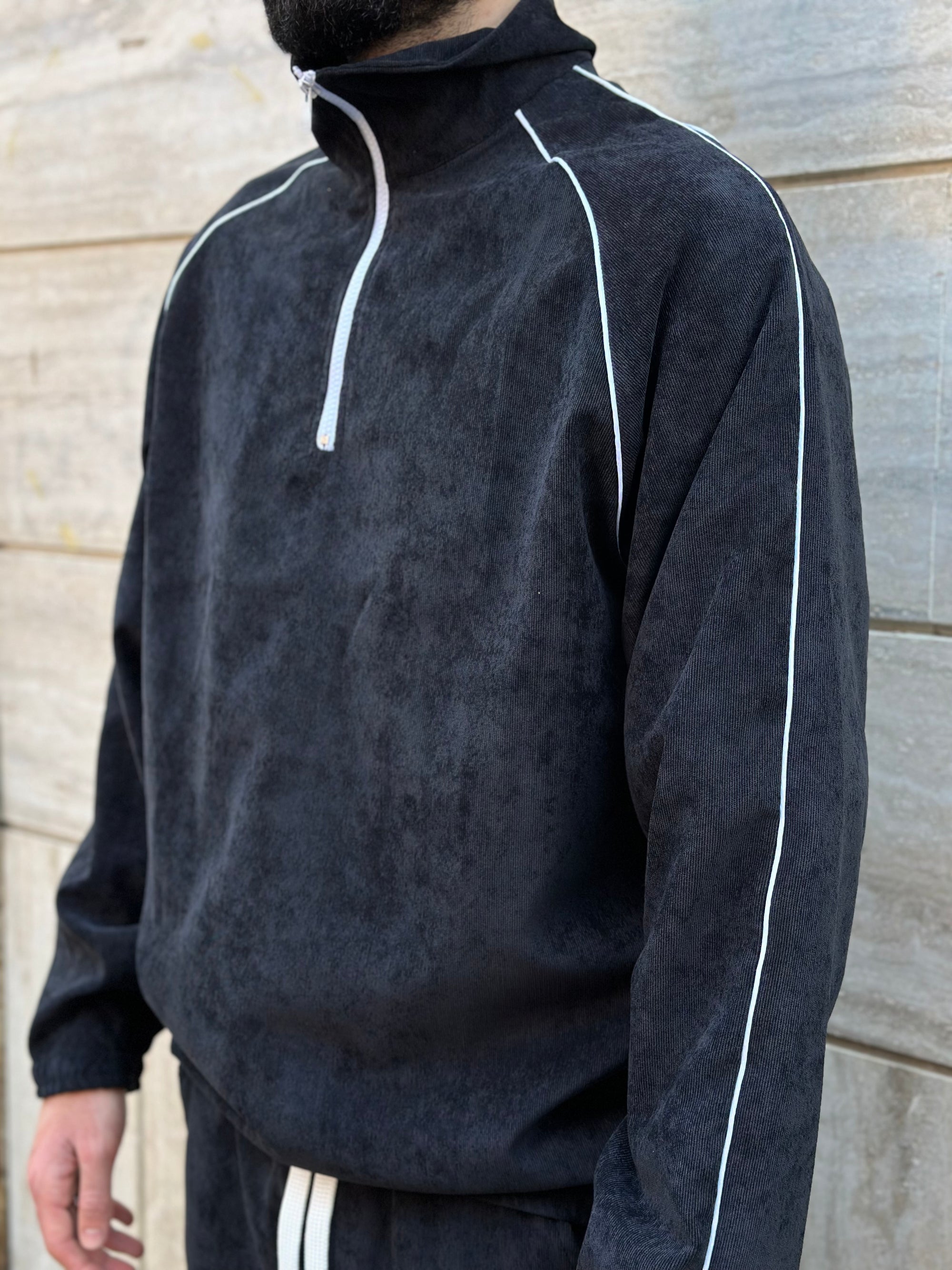 Tuta Primaverile Mezza Zip Costine Nera