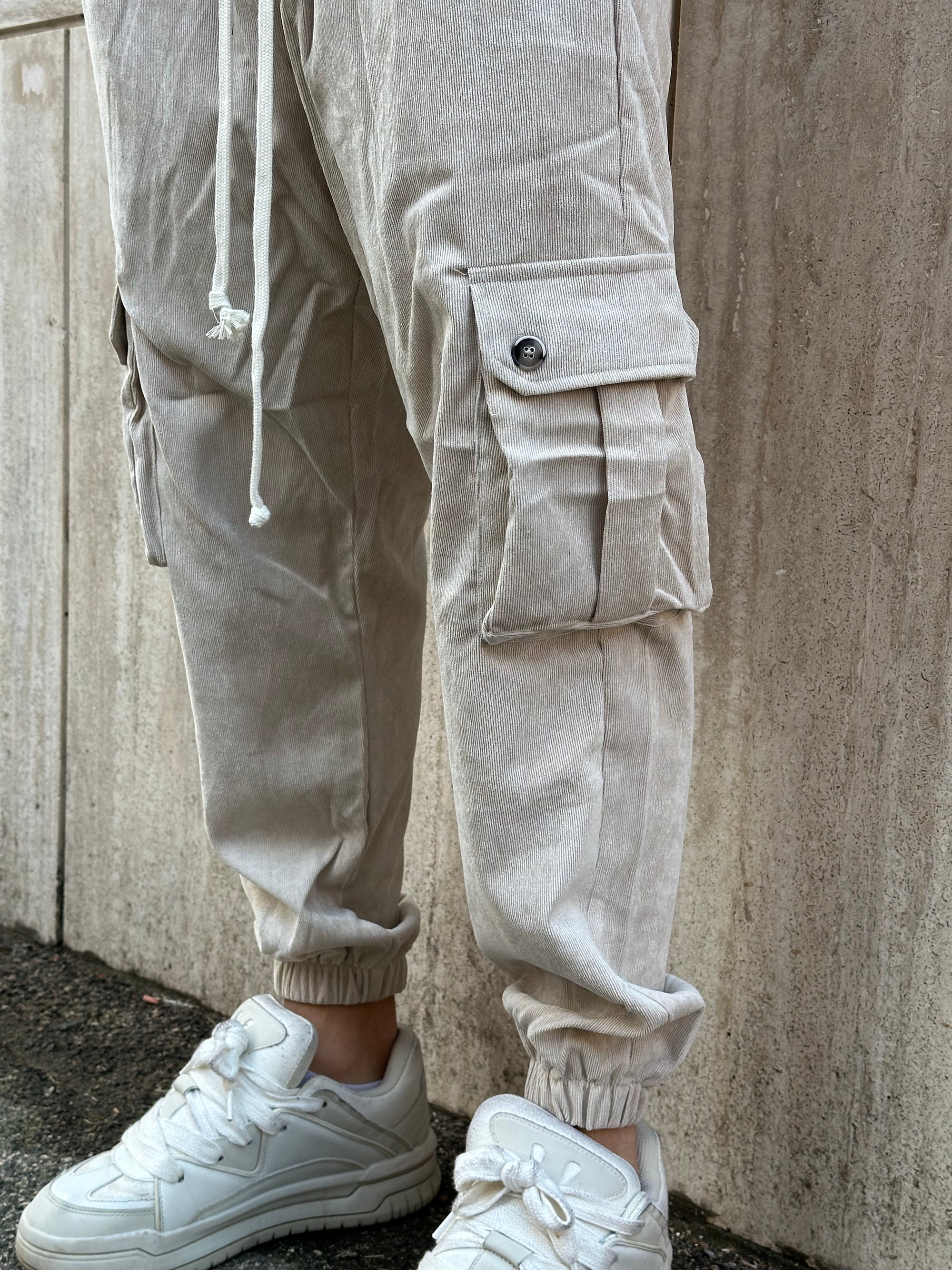 Tuta cargo a costine beige