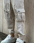 Tuta cargo a costine beige