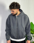 Felpa Boxy Fit Zip Piombo