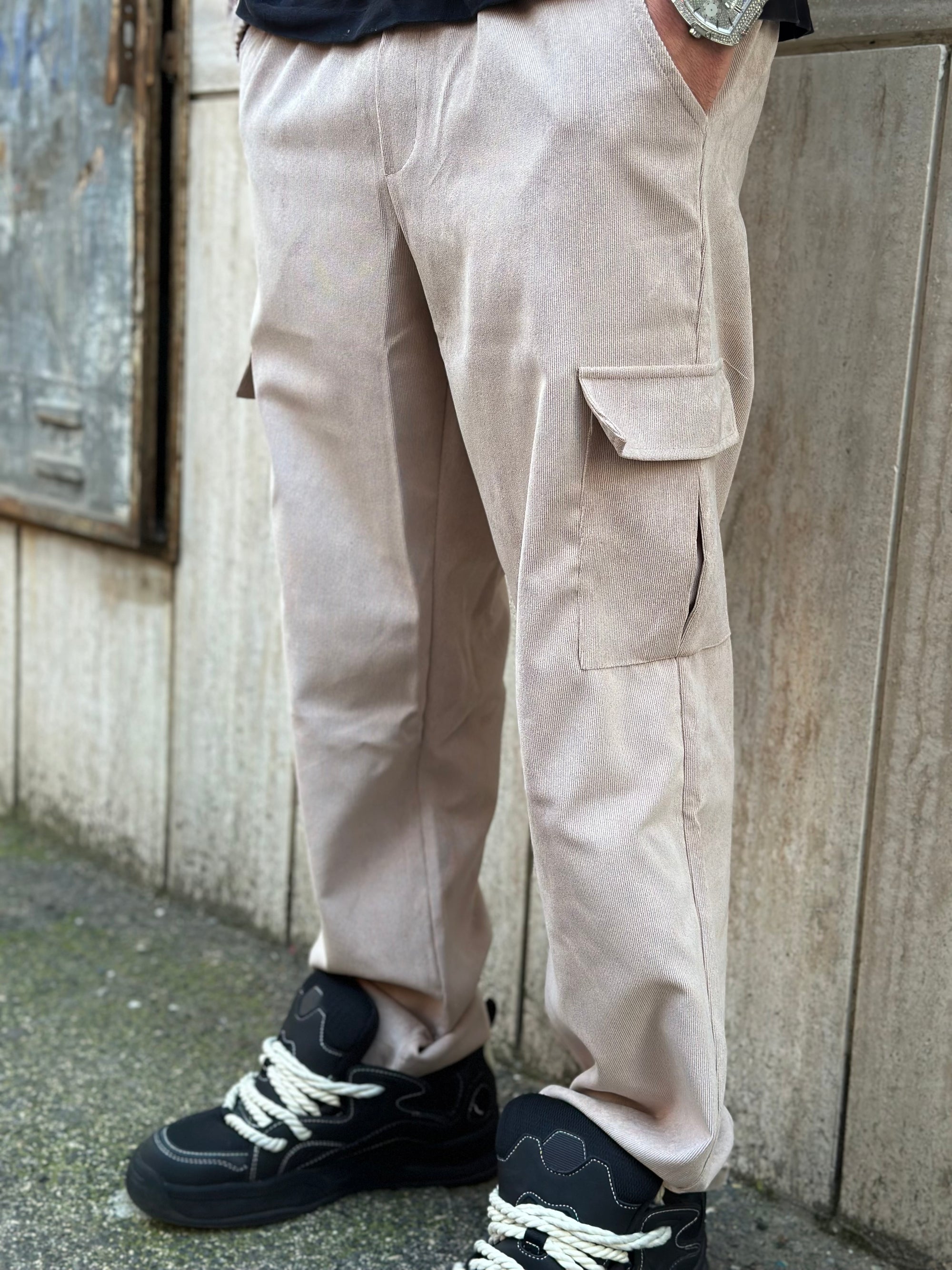 Tuta Primaverile Mezza Zip Costine Beige