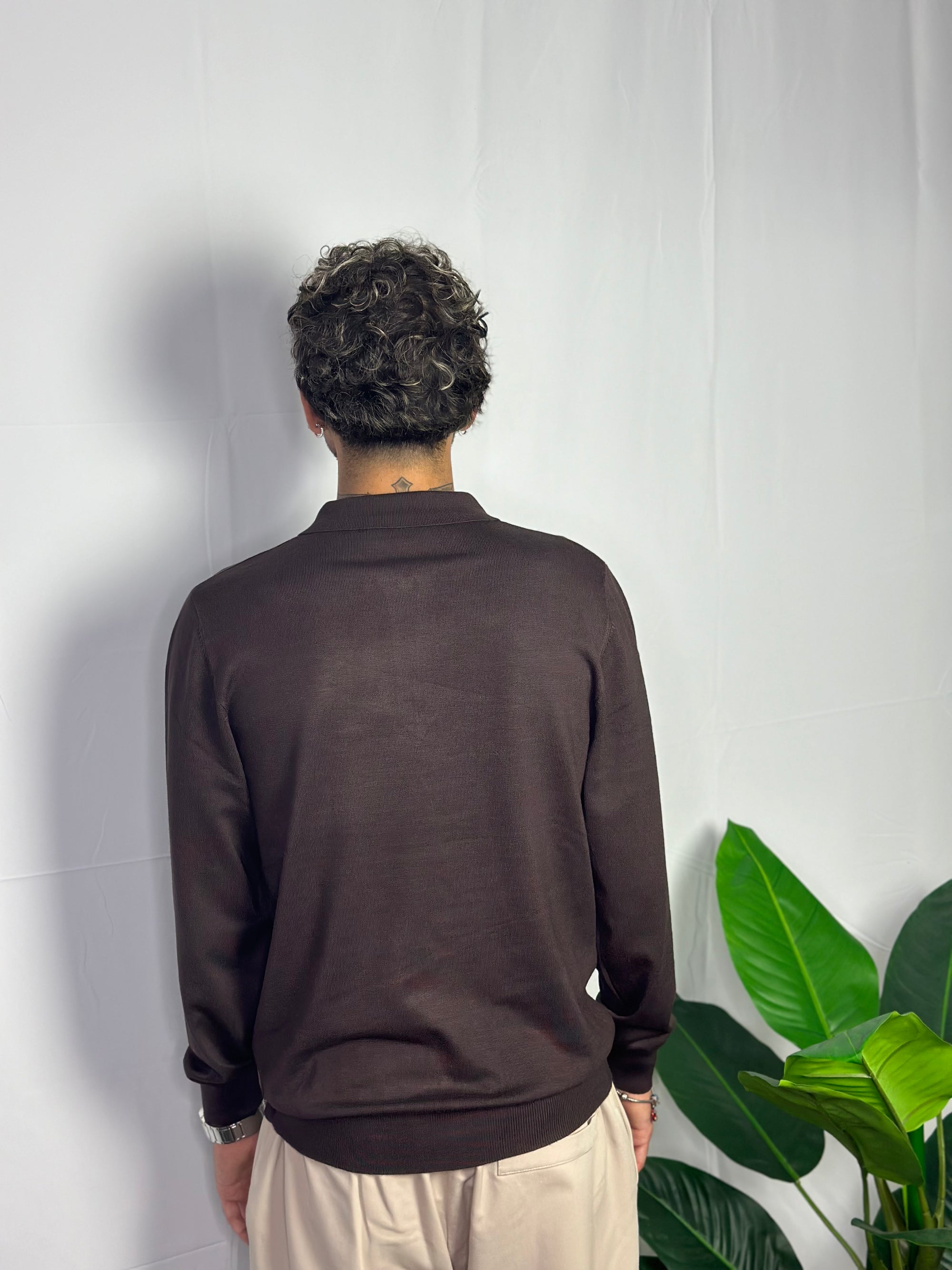 Polo Basic Mezza Zip Marrone