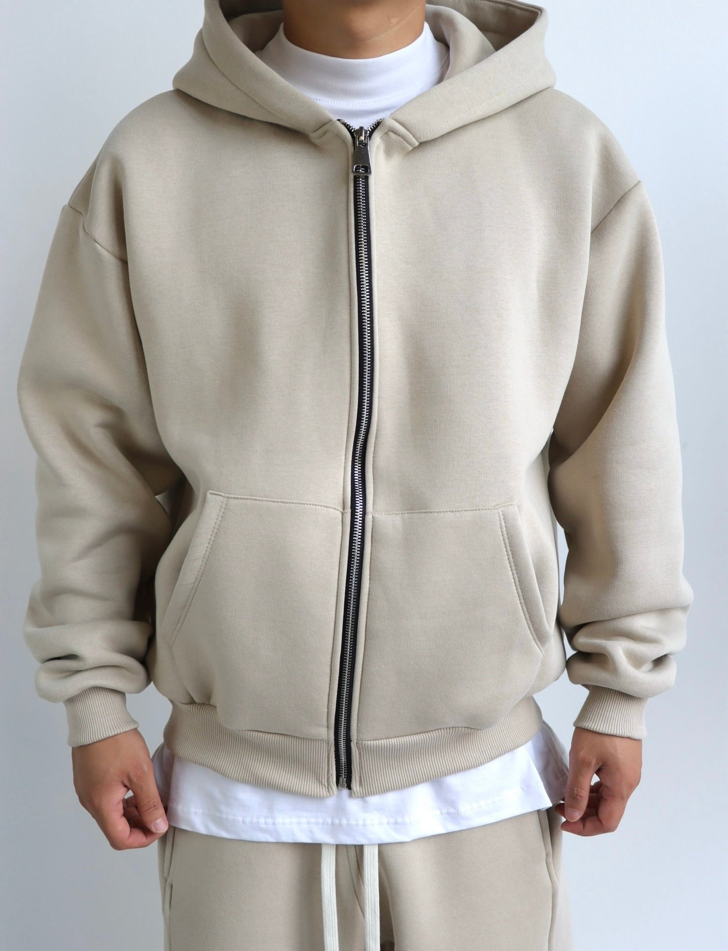Felpa Boxy Fit Zip Beige