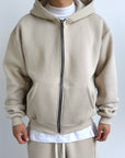 Felpa Boxy Fit Zip Beige
