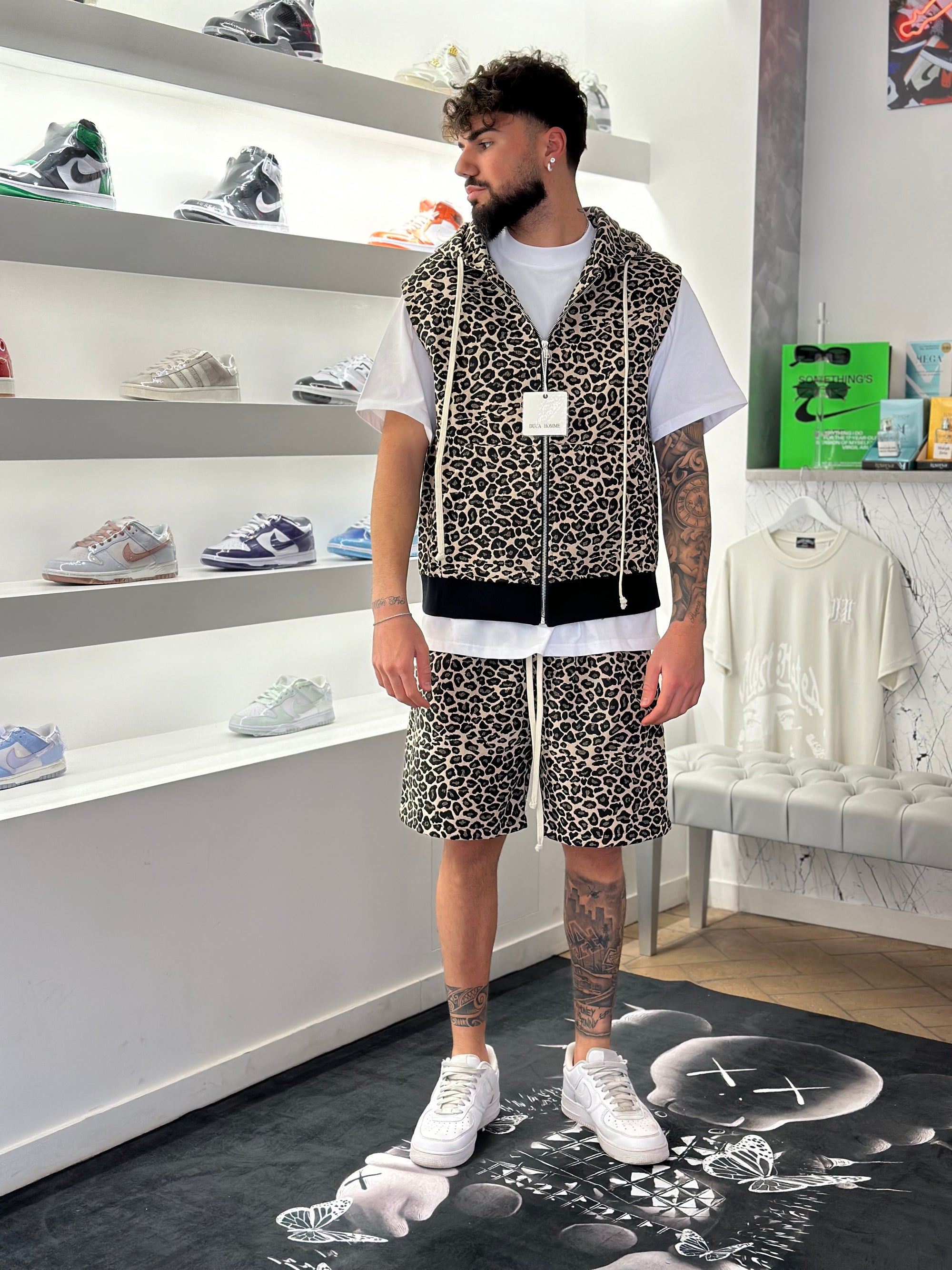 Completino Leopardato Beige (Smanicato+Pantaloncino)