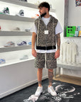 Completino Leopardato Beige (Smanicato+Pantaloncino)