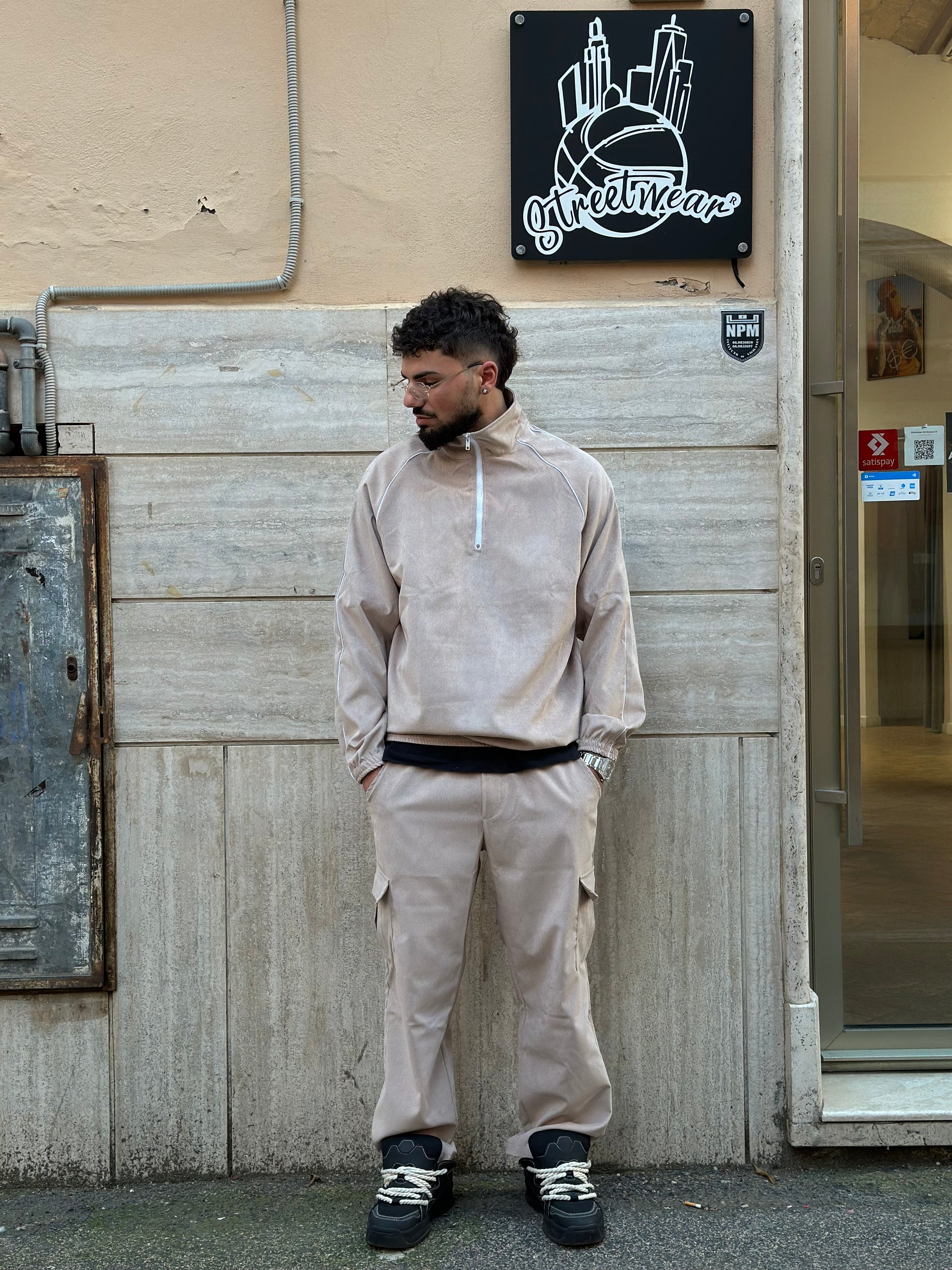 Tuta Primaverile Mezza Zip Costine Beige