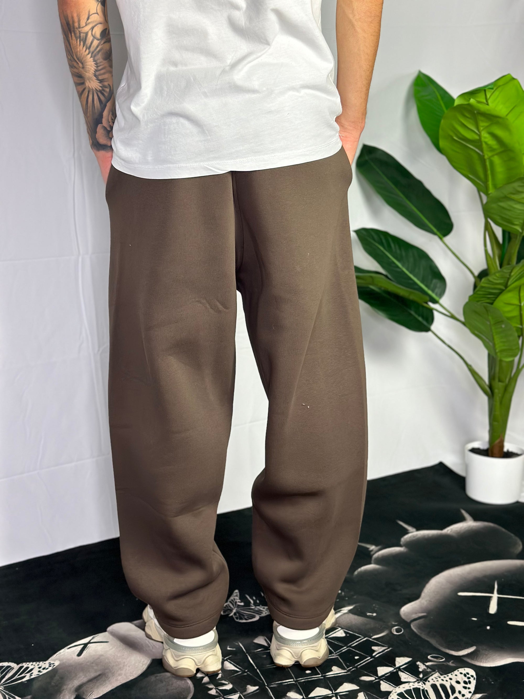 Pantalone Tuta Baggy Felpato Marrone