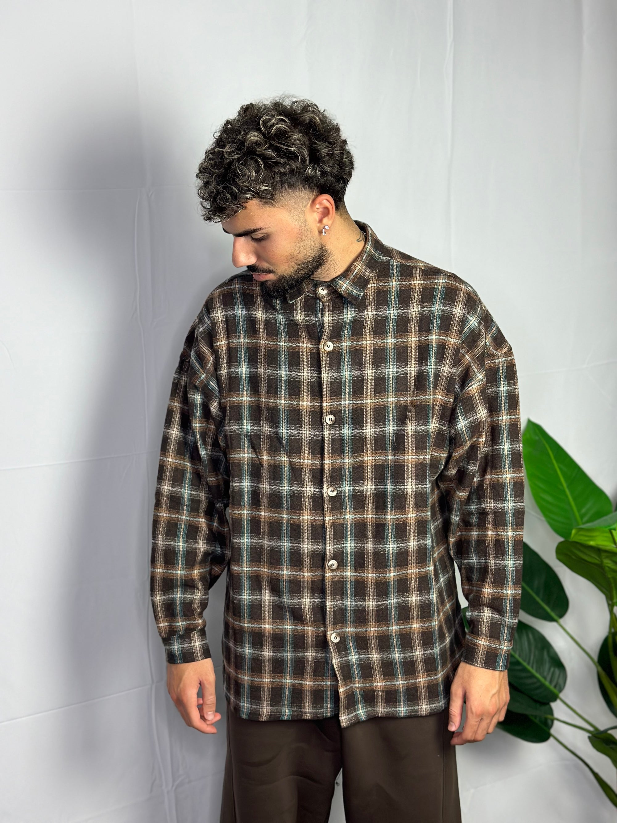 Camicia Over Quadri Marrone