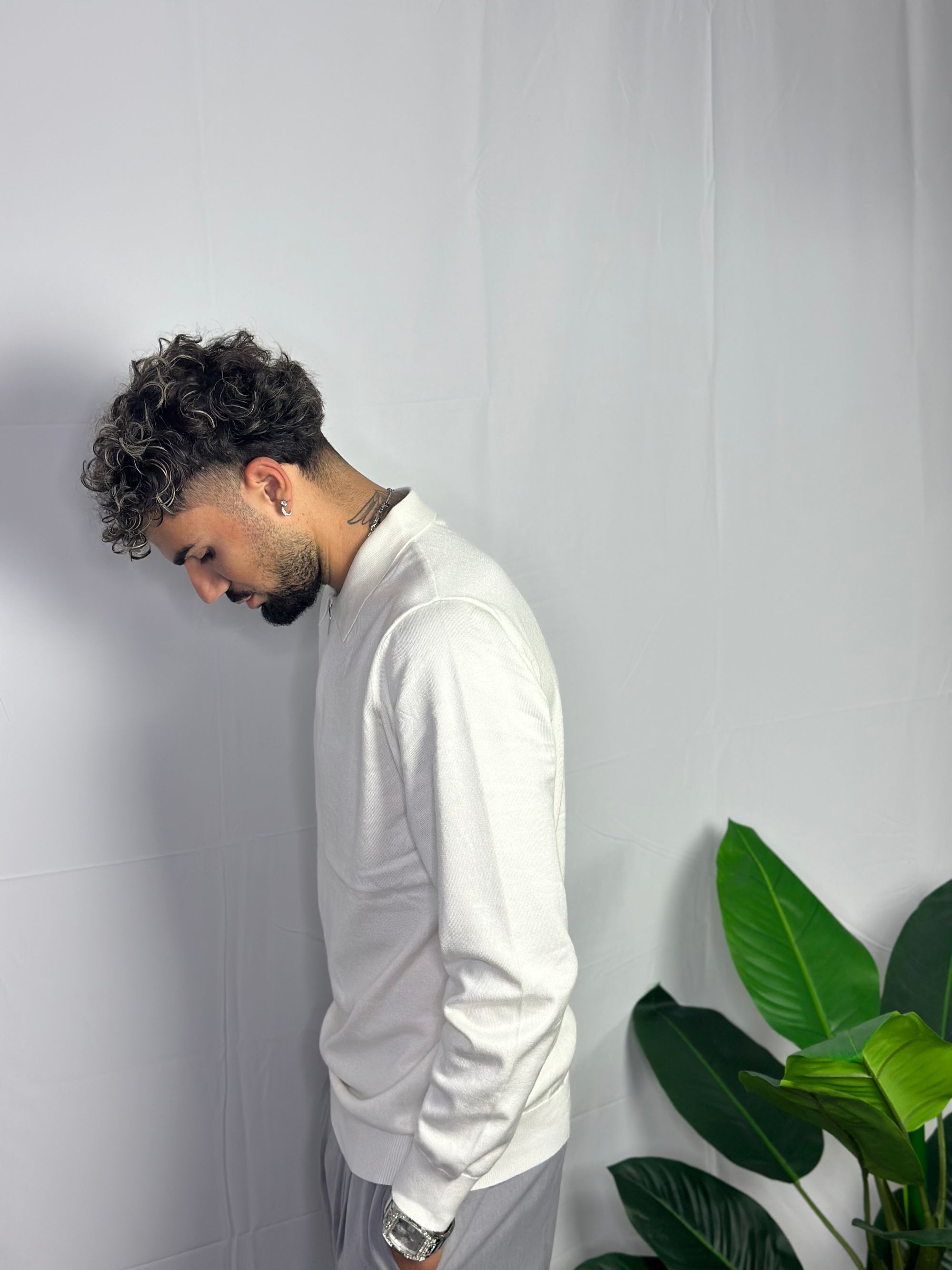 Polo Basic Mezza Zip Bianca