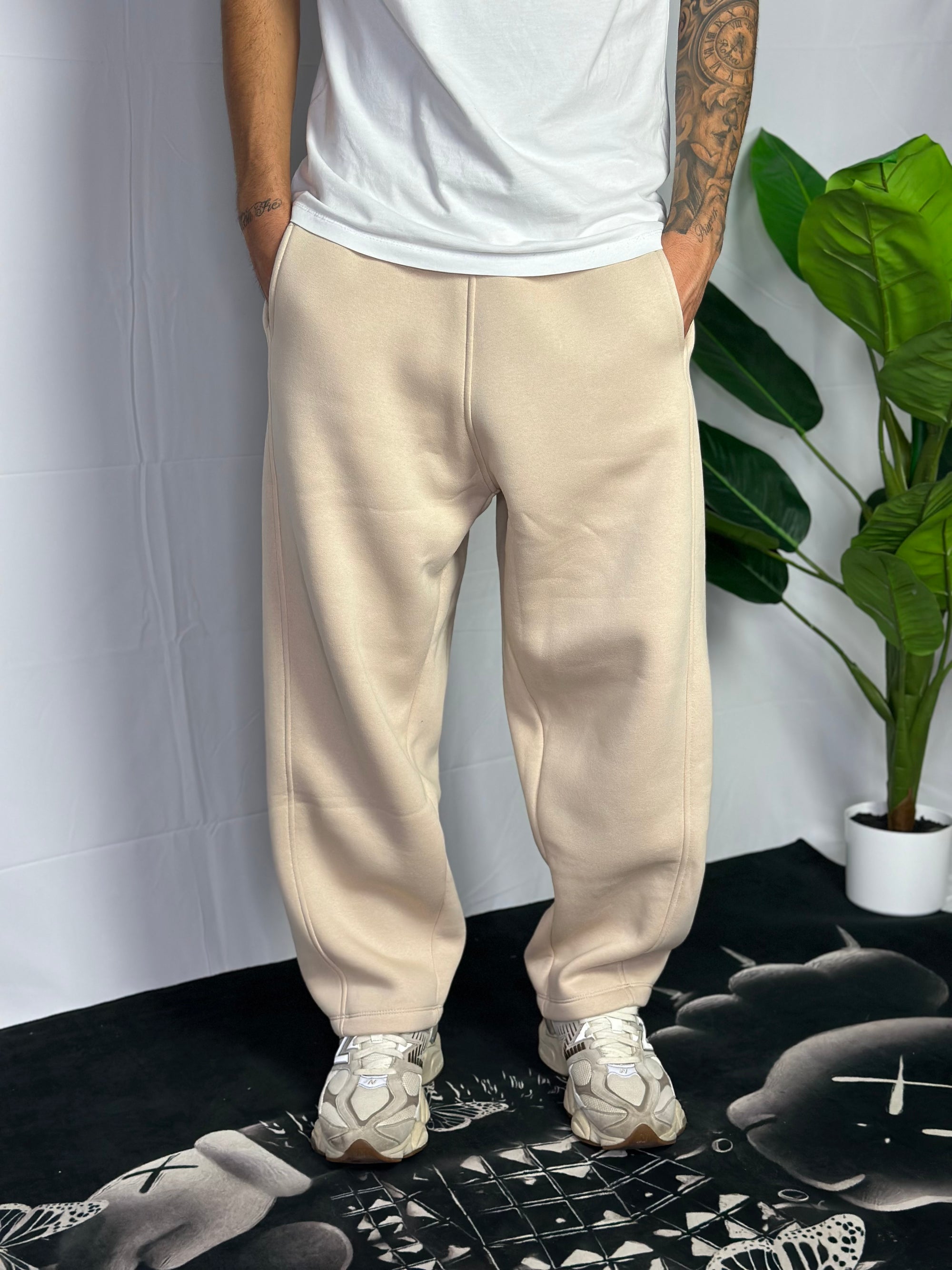 Pantalone Tuta Baggy Felpato Beige