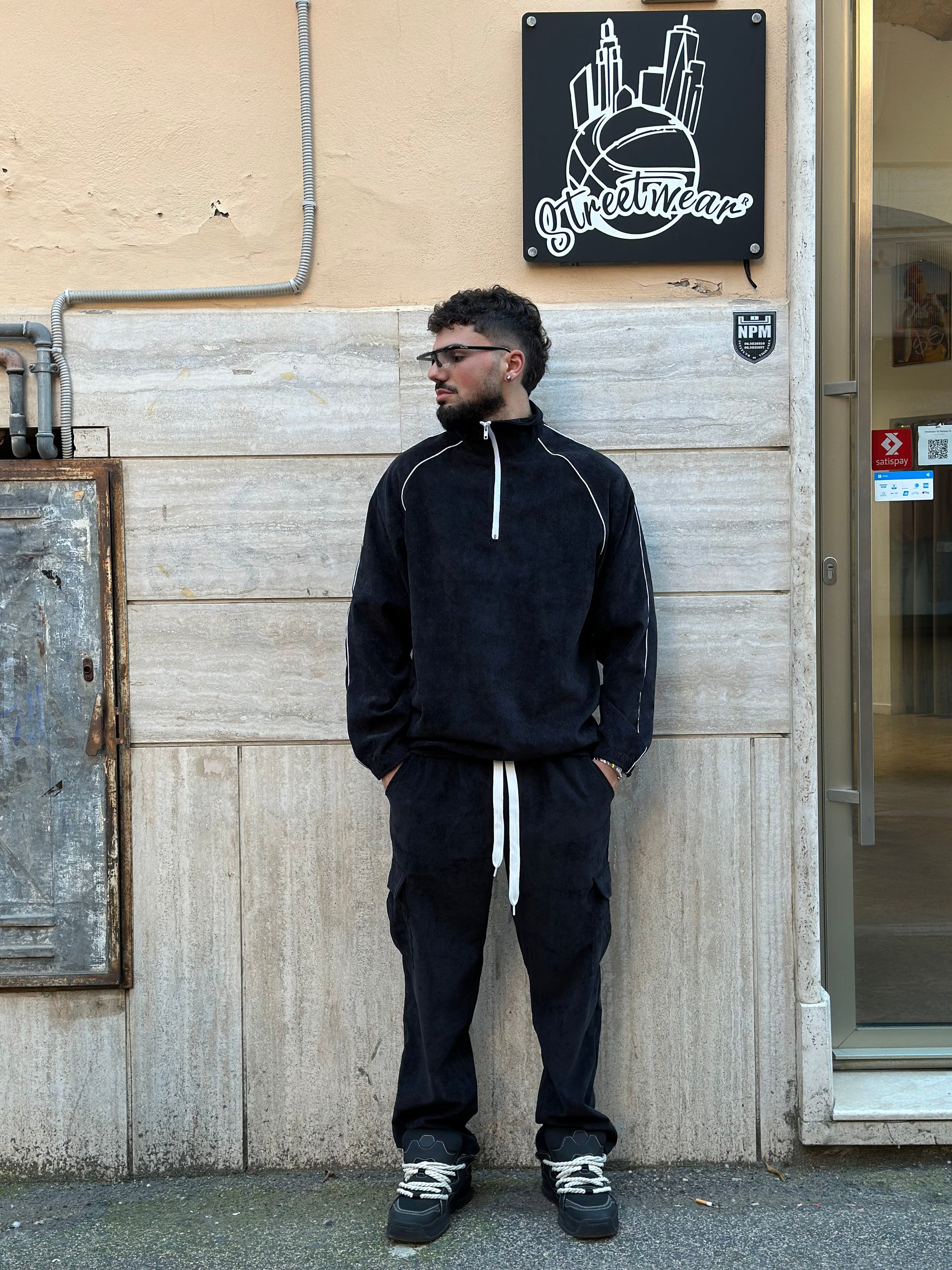 Tuta Primaverile Mezza Zip Costine Nera