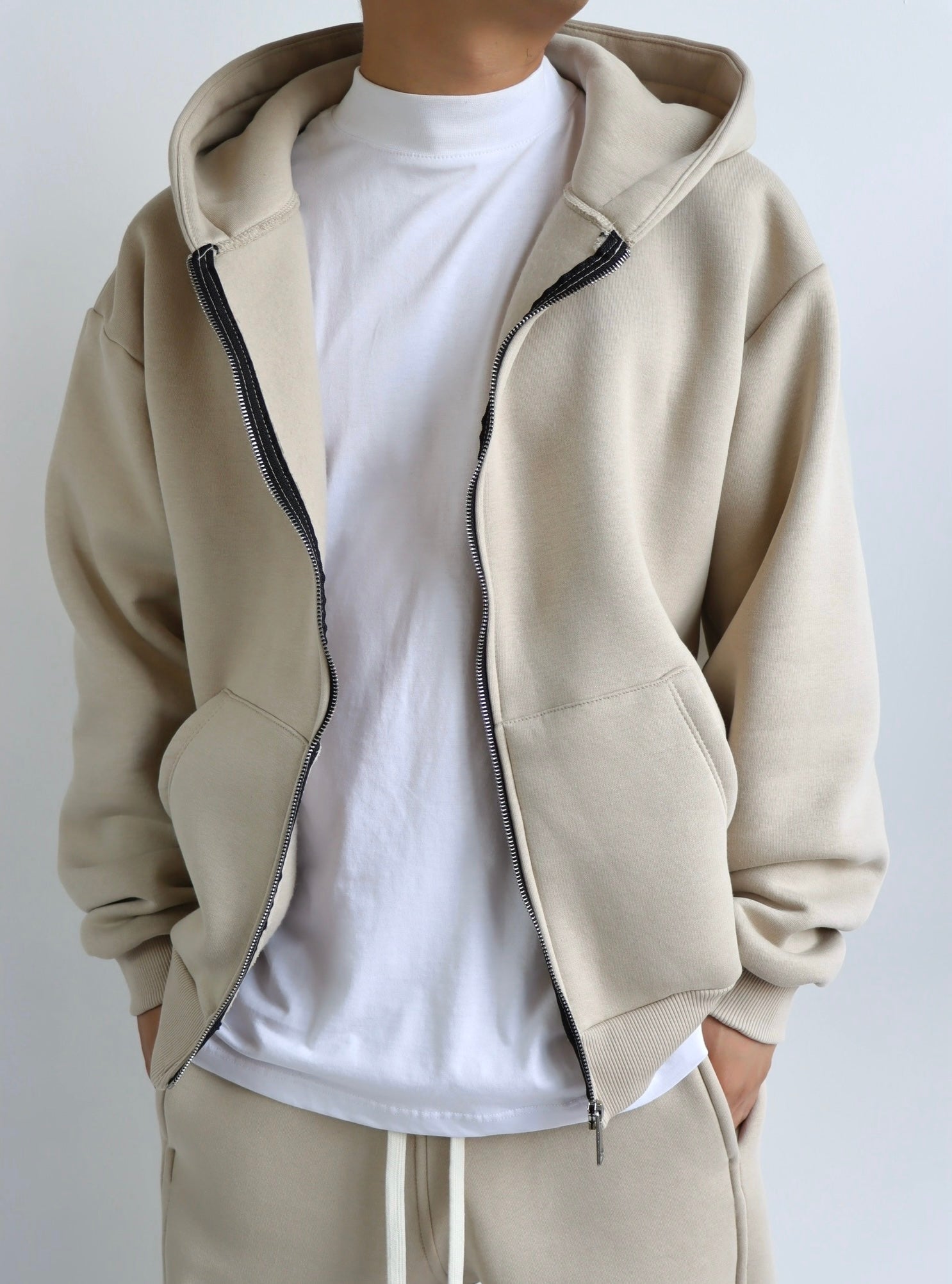 Felpa Boxy Fit Zip Beige
