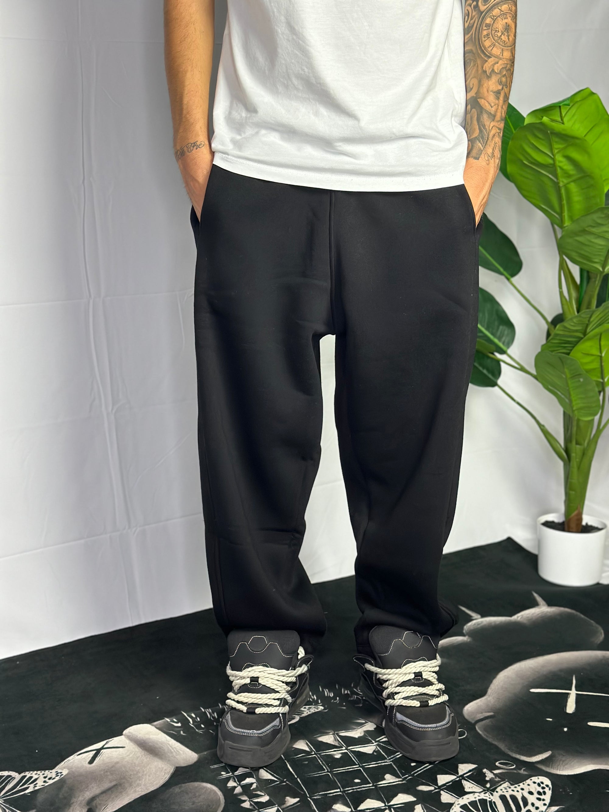 Pantalone Tuta Baggy Felpato Nero