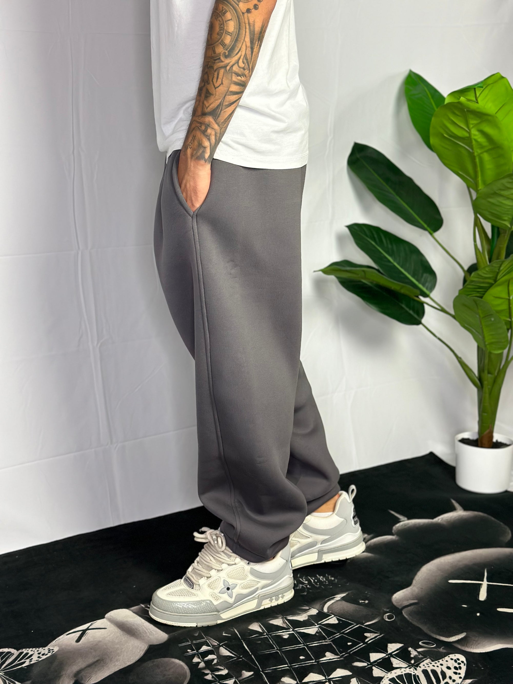 Pantalone Tuta Baggy Felpato Piombo