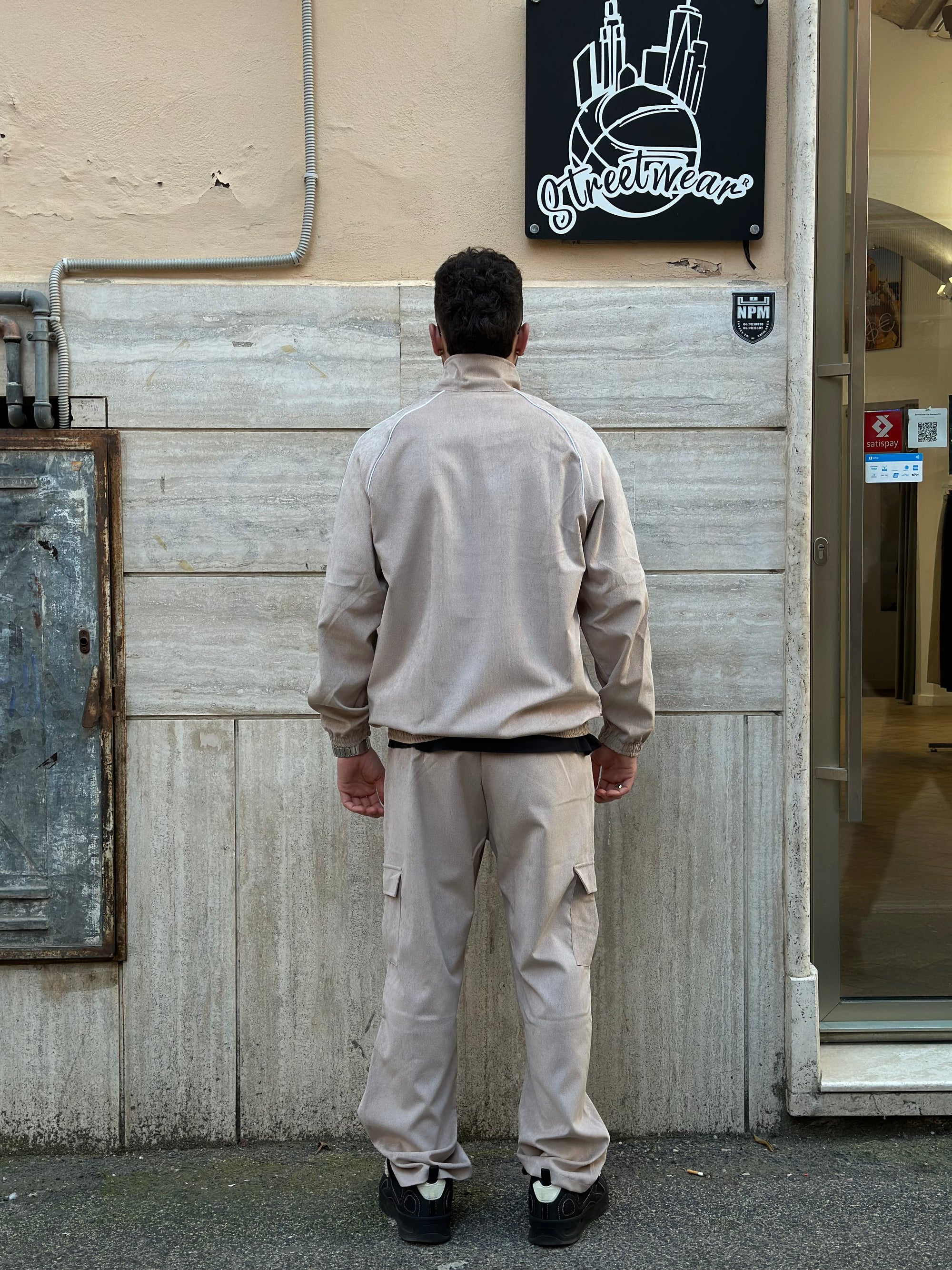 Tuta Primaverile Mezza Zip Costine Beige