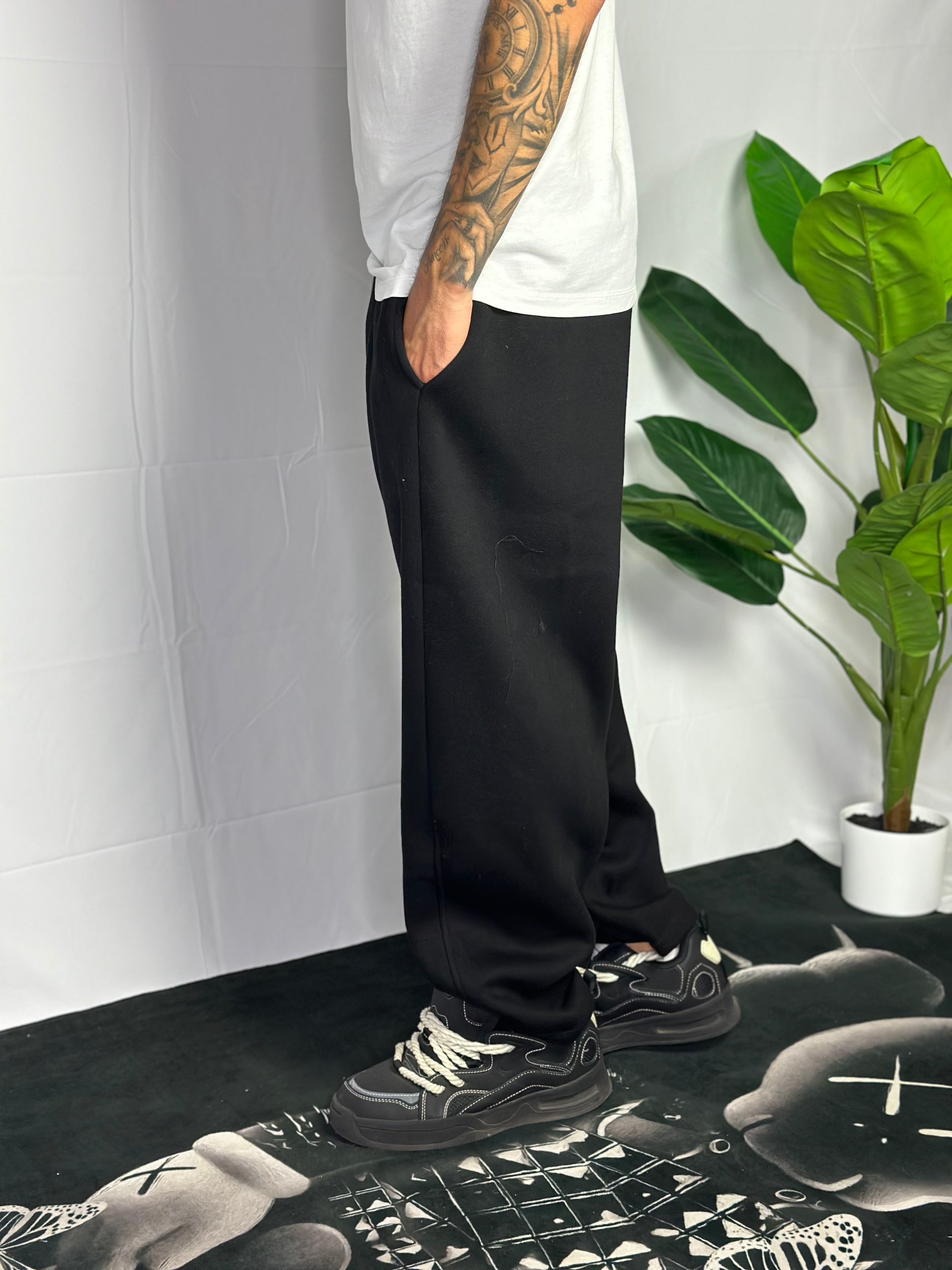 Pantalone Tuta Baggy Felpato Nero