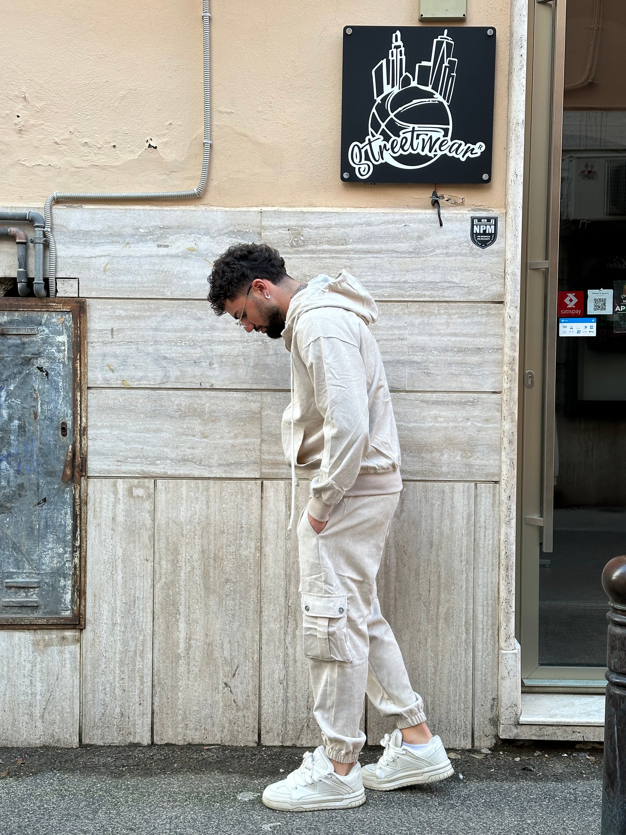 Tuta cargo a costine beige