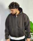 Felpa Boxy Fit Zip Marrone