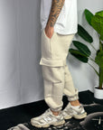 Pantalone Tuta Cargo Felpato Beige