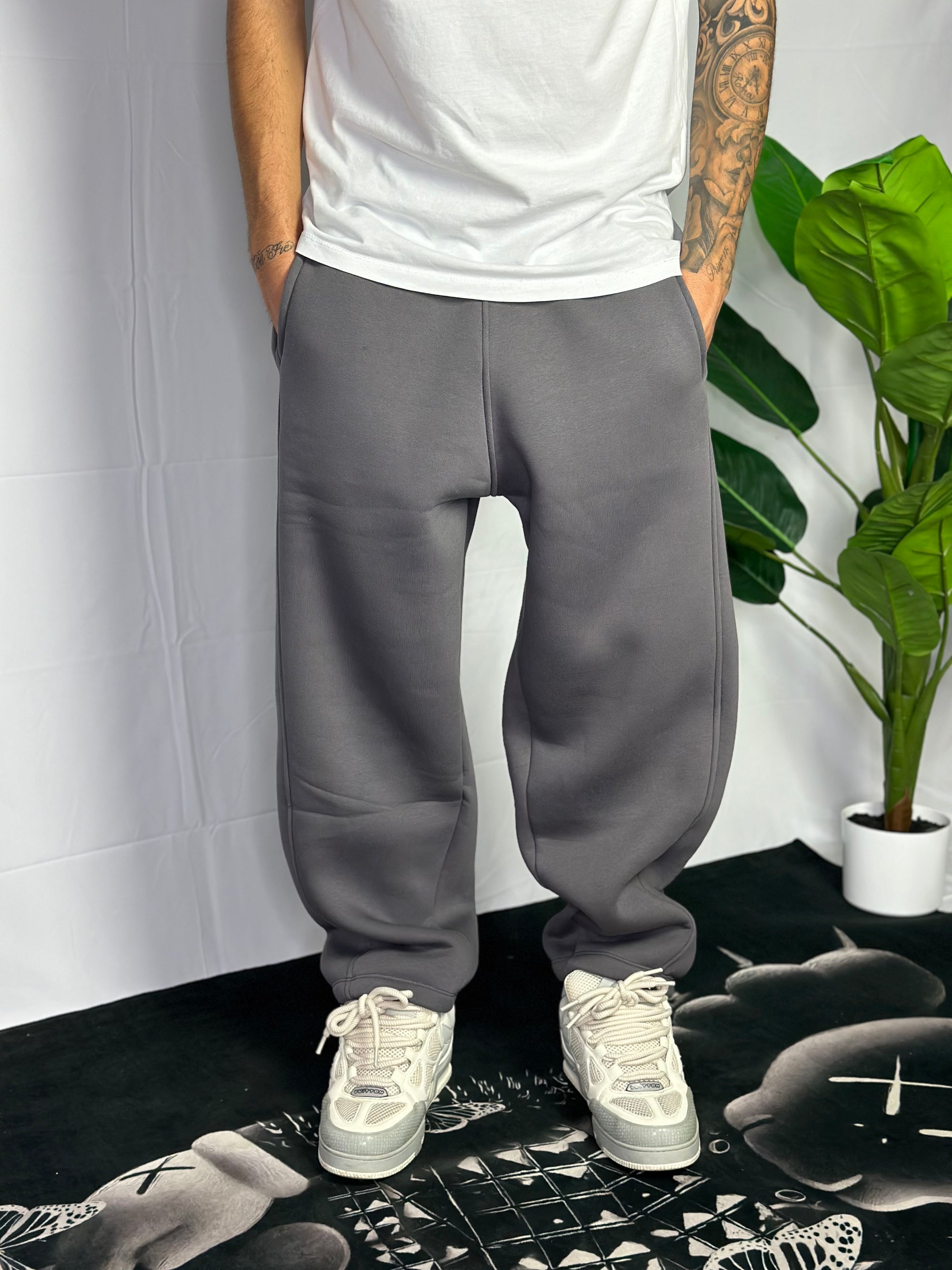 Pantalone Tuta Baggy Felpato Piombo