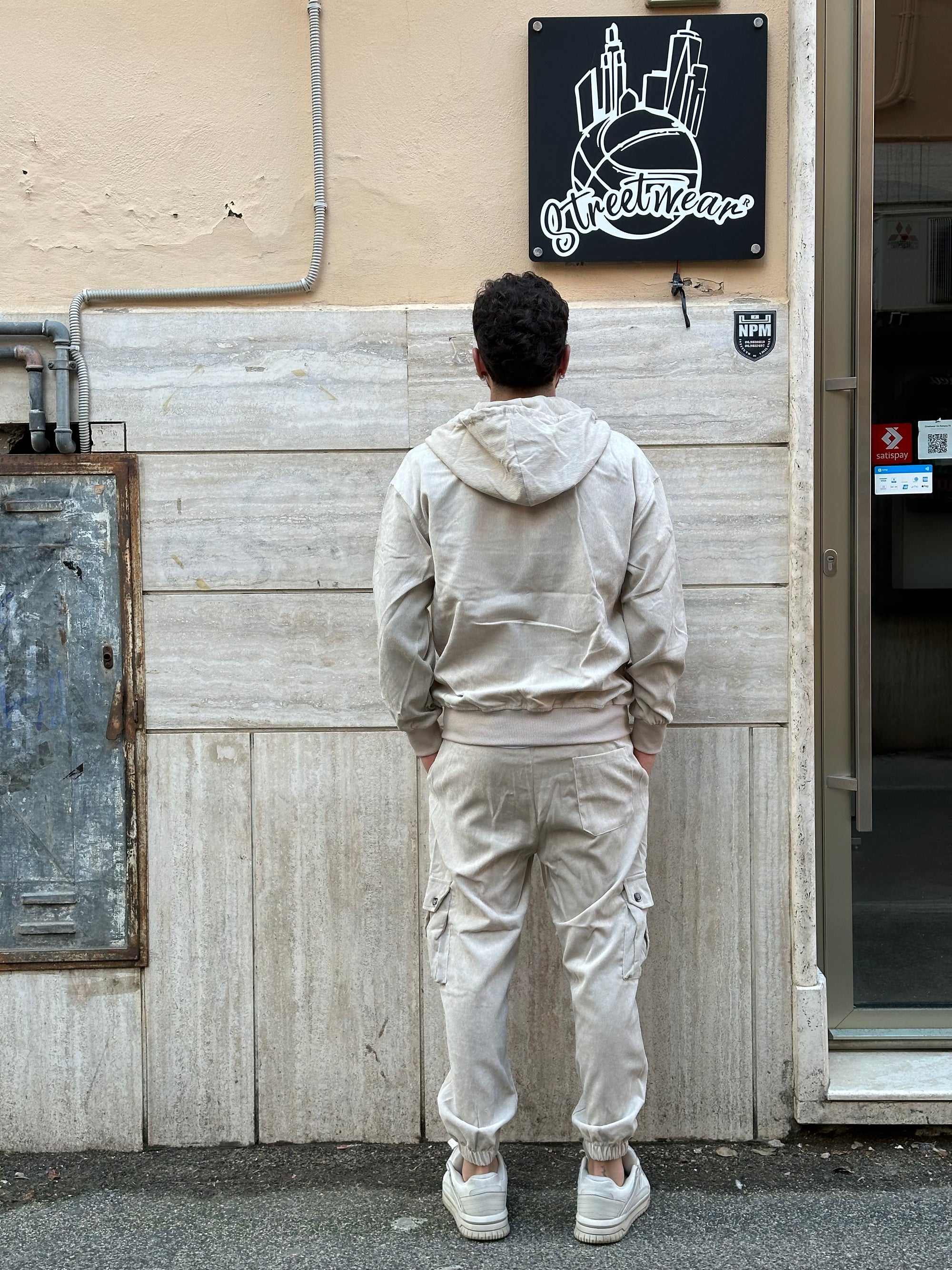 Tuta cargo a costine beige
