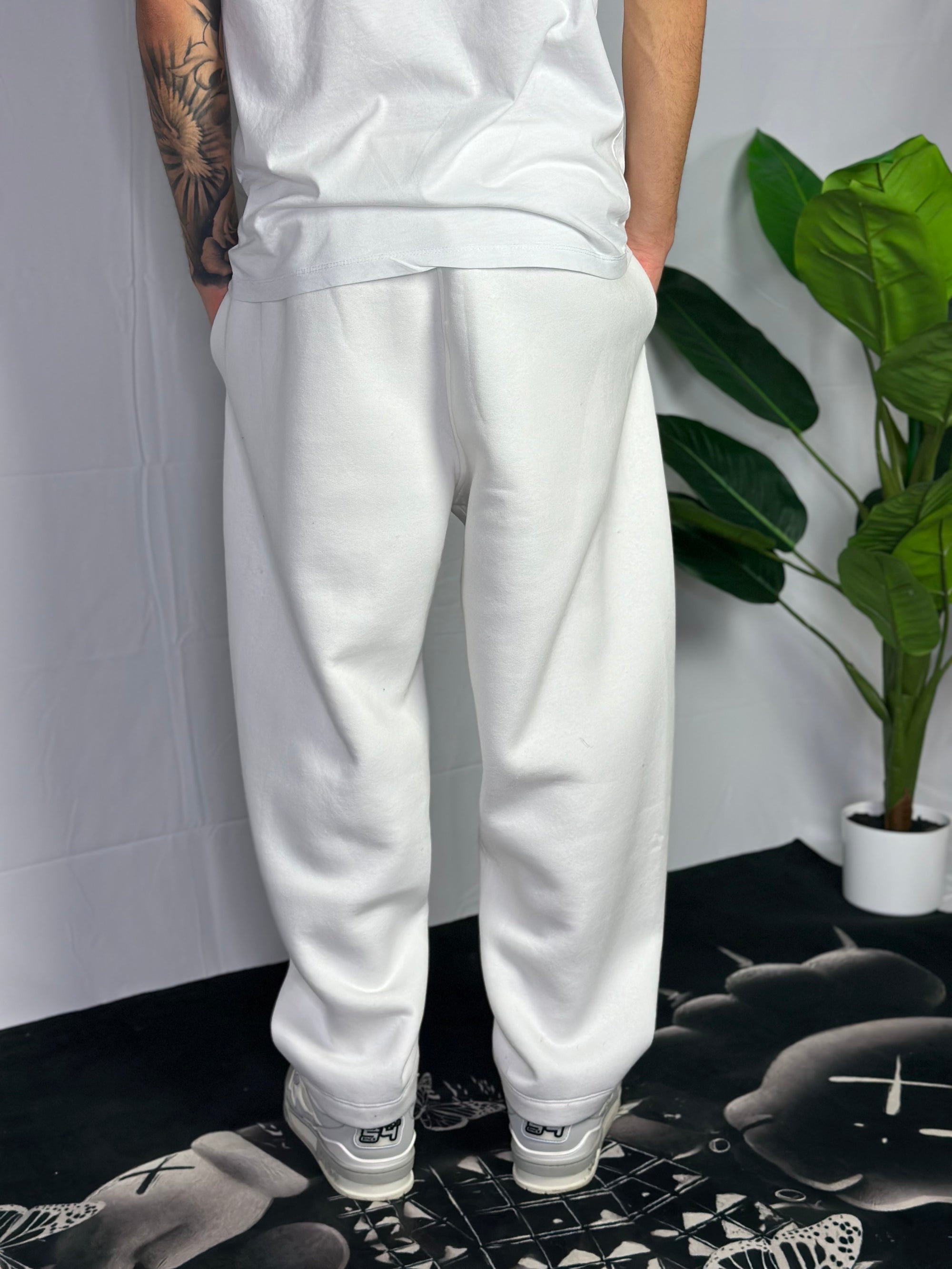 Pantalone Tuta Baggy Felpato Bianco