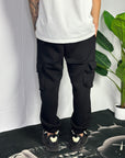 Pantalone Tuta Cargo Felpato Nero