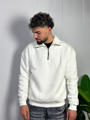 Felpa Mezza Zip Bianca