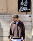 Felpa Garzata Mezza Zip Marrone